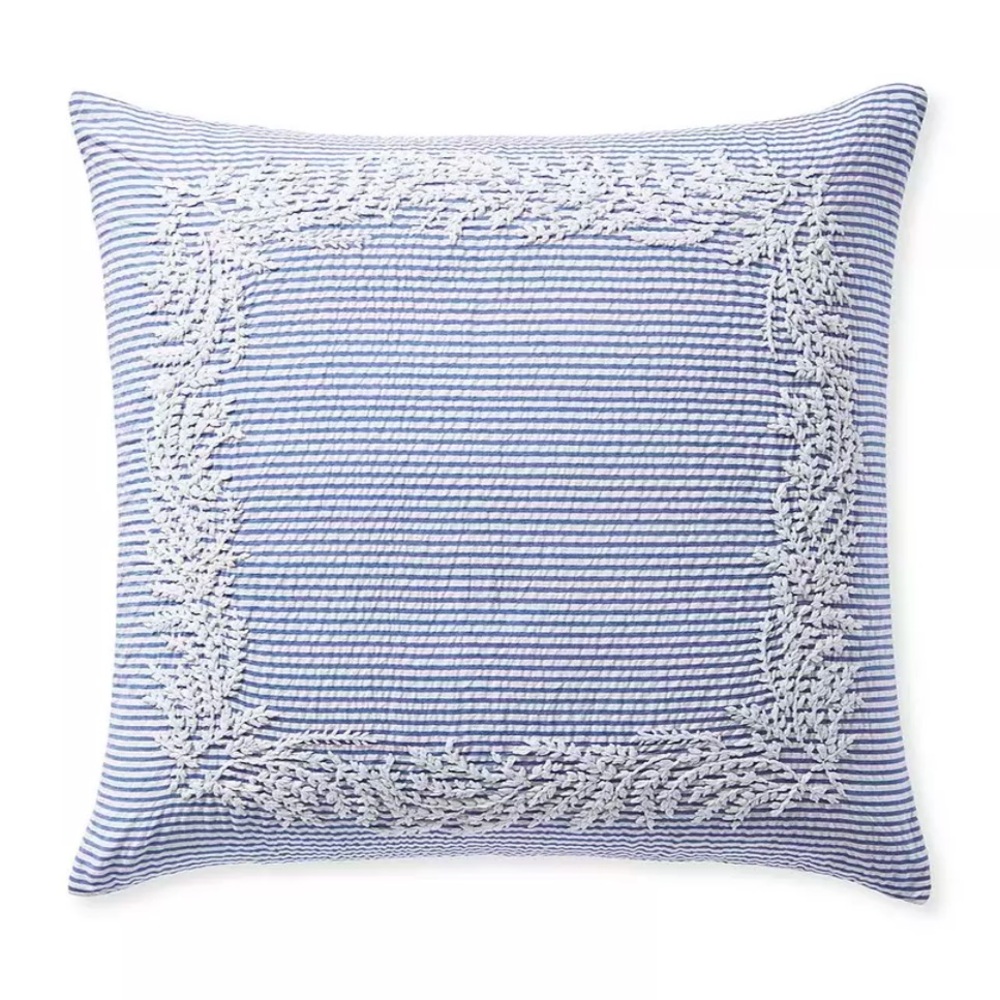 Serena & Lily Westport Sham Euro French Blue Seersucker $148 NWT New